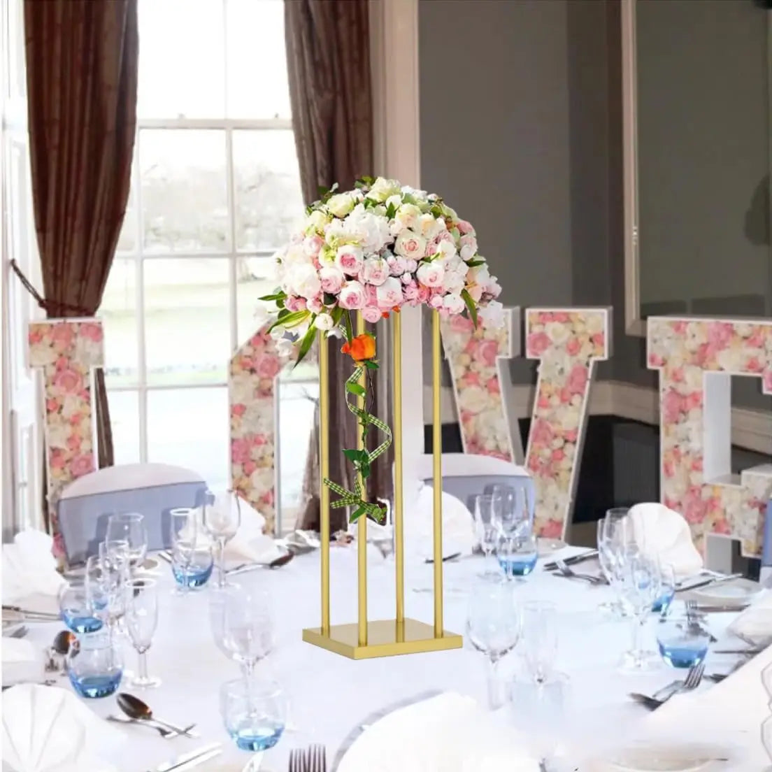 Wedding Flower Stand Metal Display Rack For Tables With Cube Base Stability For Tabletop Decor-A