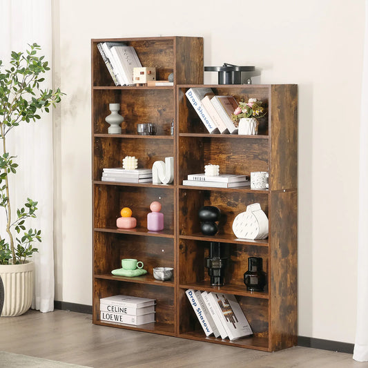JHK 6 Tier Wooden Bookcase Floor Standing Open Shelves