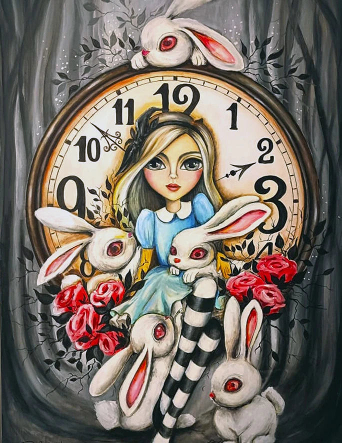 Potdemiel Cheshire Cat 5D Diamond Painting Kit Alice In Wonderland Full Drill Canvas Crystal Clear Detail-A