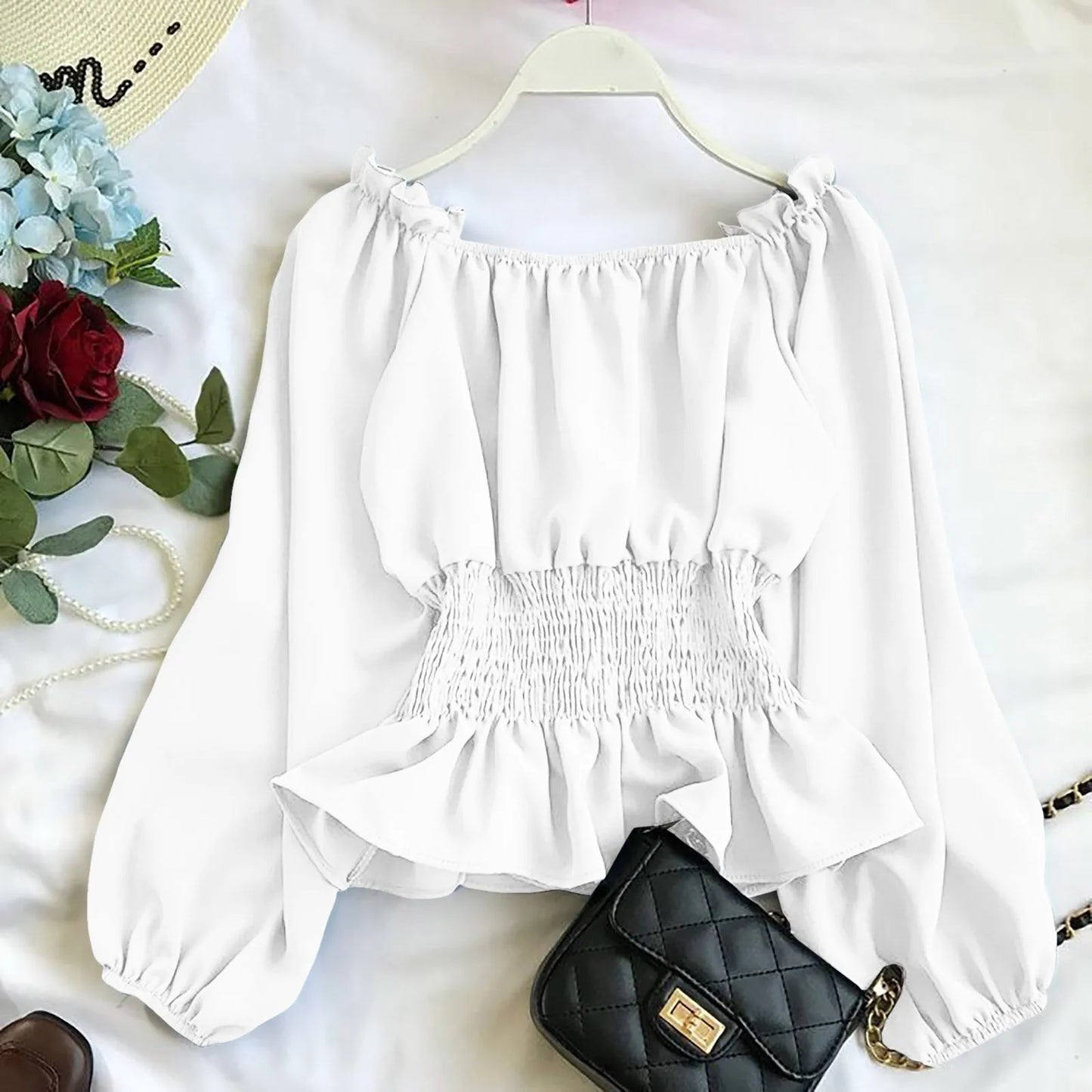 WHooHoo Women Gothic Long Sleeve Bell Sleeves Off Shoulder Turtle Neck Top
