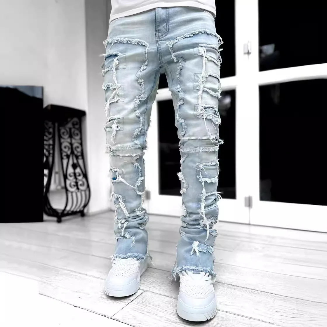Ayrbao Denim Straight Leg Jeans For Men Comfort Fit Casual Everyday Wear Mid Rise Button Fly-A