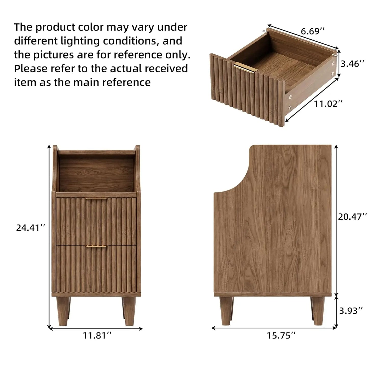 Frame Slim Nightstand Twin Set Of 2 With 2 Drawers Bedside Tables For Small Spaces-A