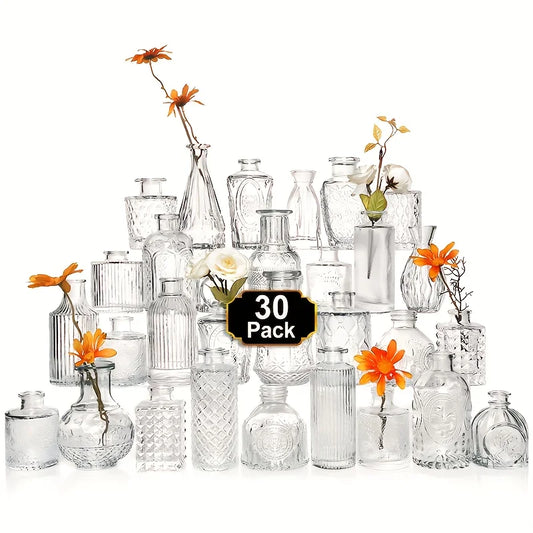 30 Piece Glass Bud Vase Set For Weddings And Centerpieces