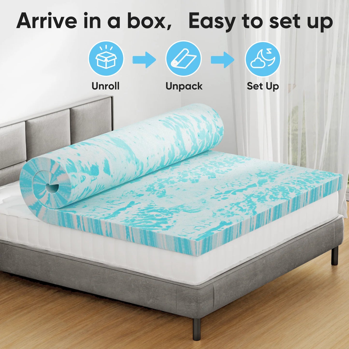 JHK Memory Foam Mattress Topper With Gel Cooling For Breathable Comfort And Targeted Pressure Relief-A