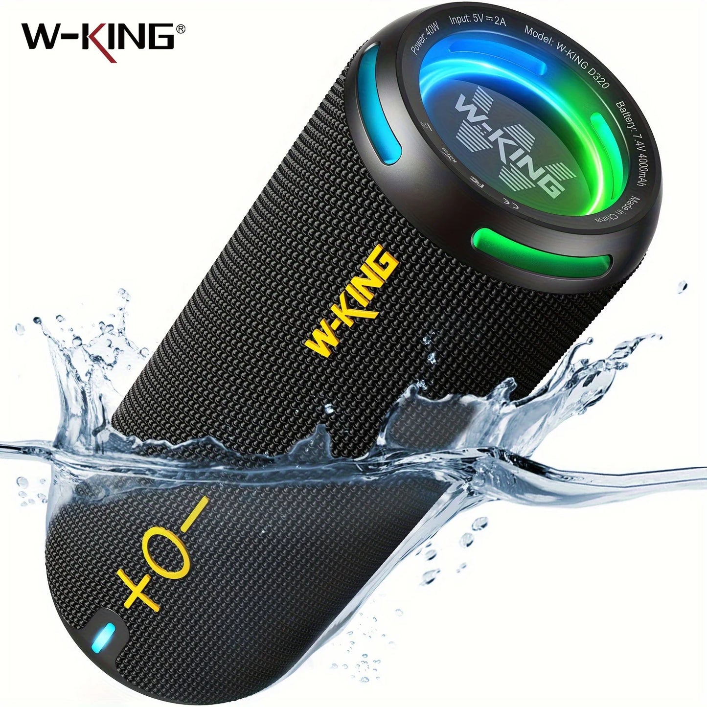 W King D320 40W Portable Bluetooth Speaker IP67 Waterproof Outdoor Rugged For Camping Beach And Backyard Parties-A