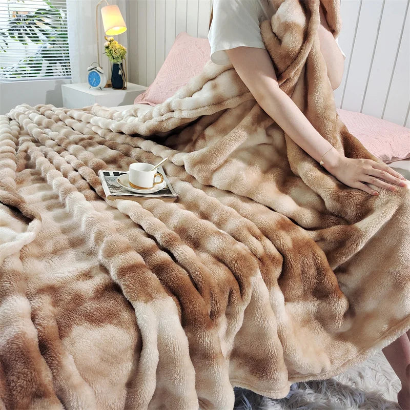 KDV Gradient Bubble Fleece Throw Blanket Plush Faux Rabbit Fur Knit Coral Fleece Texture-A