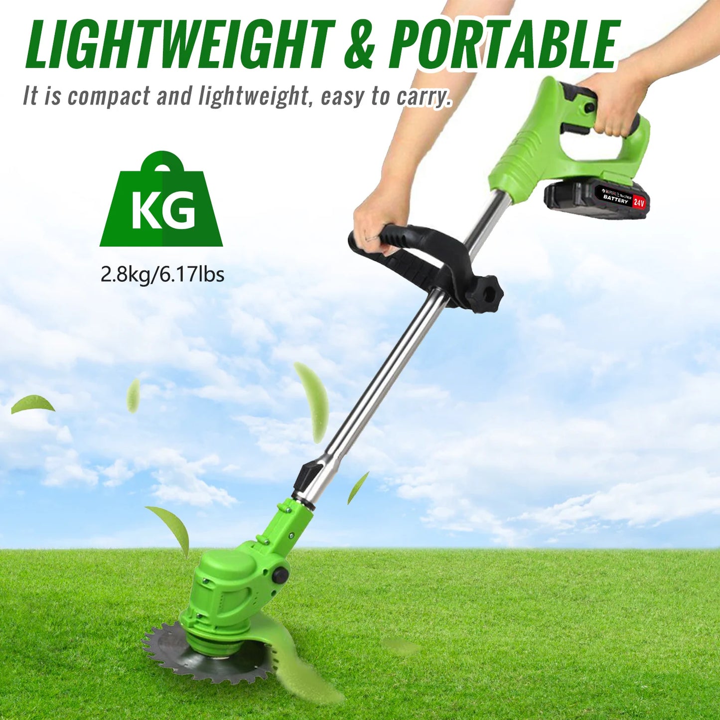 Cordless 2 In 1 Weed Trimmer With Dual 24V Lithium Batteries And Fast Charger Included-A