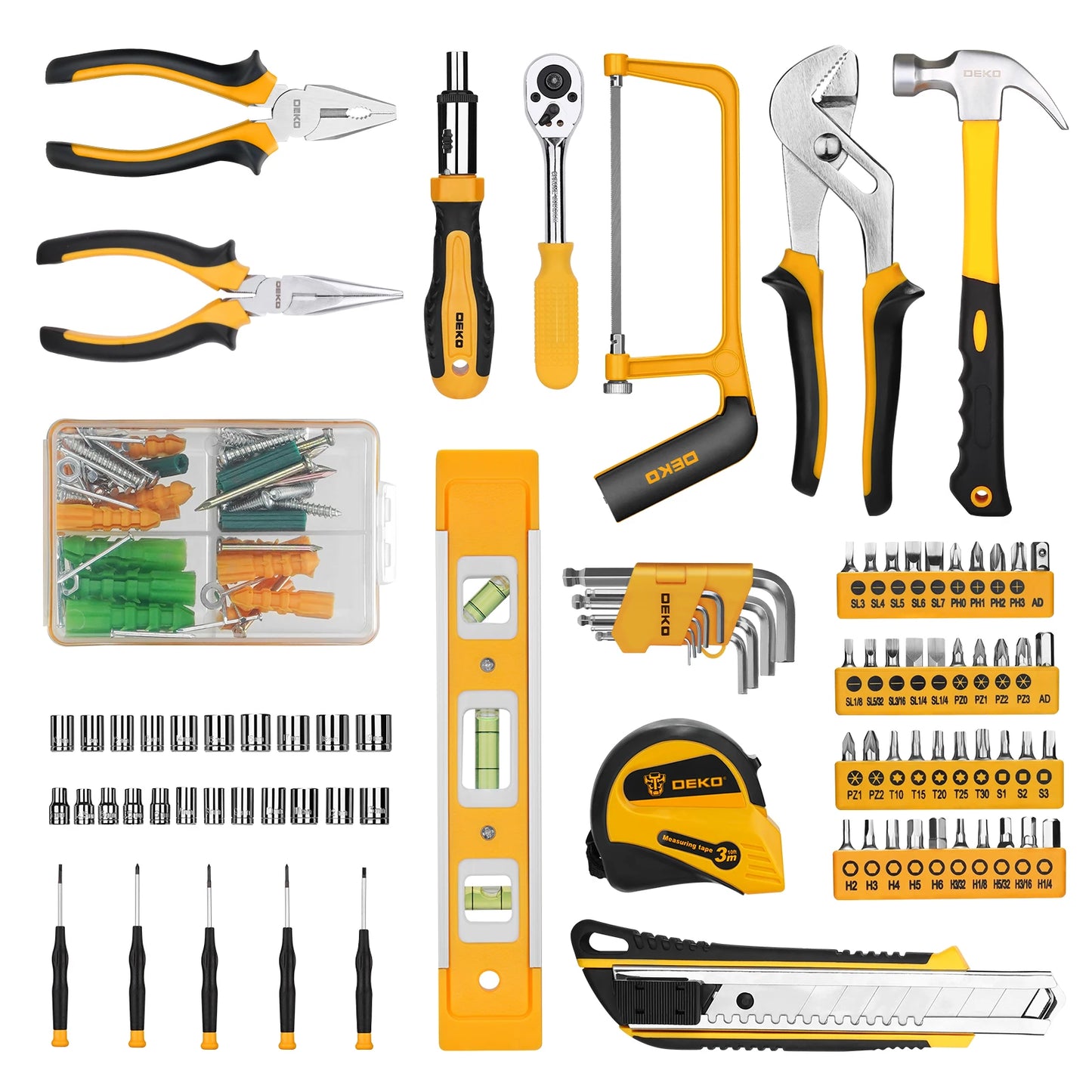 DEKOPRO 228 Piece Socket Wrench Auto Repair Tool Set In Sturdy Toolbox For Home Maintenance And Light Auto Projects-A