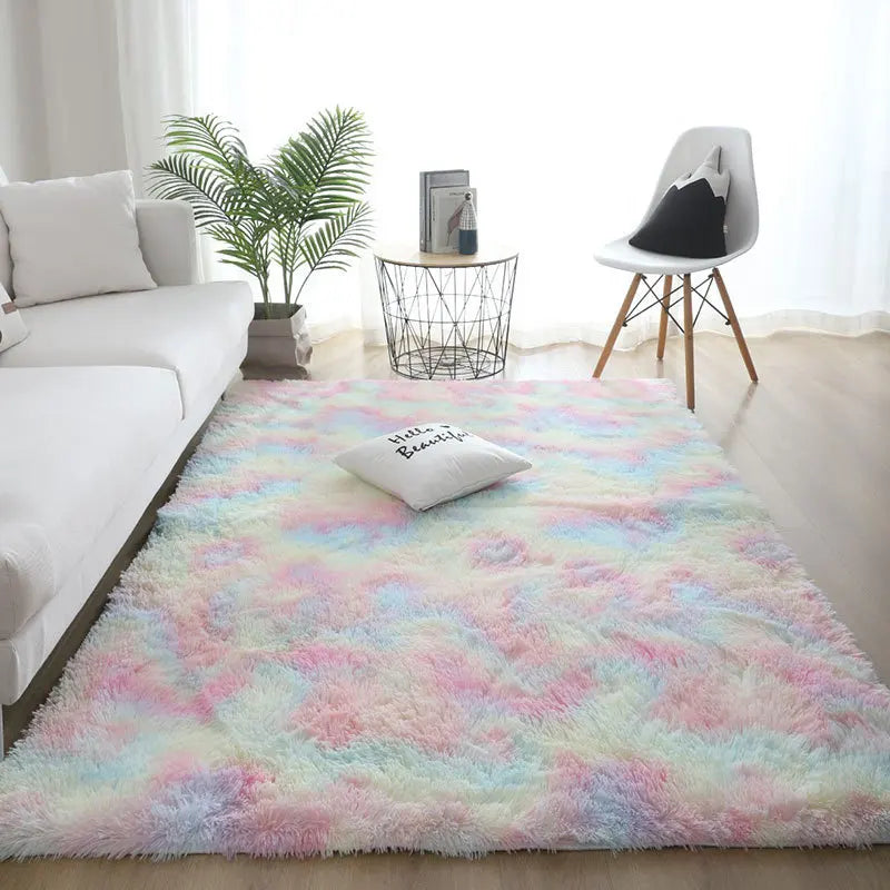 Rakks Tie Dye Silk Plush Geometric Living Room Rug 100 Percent Polyester Pile Ultra Soft-A