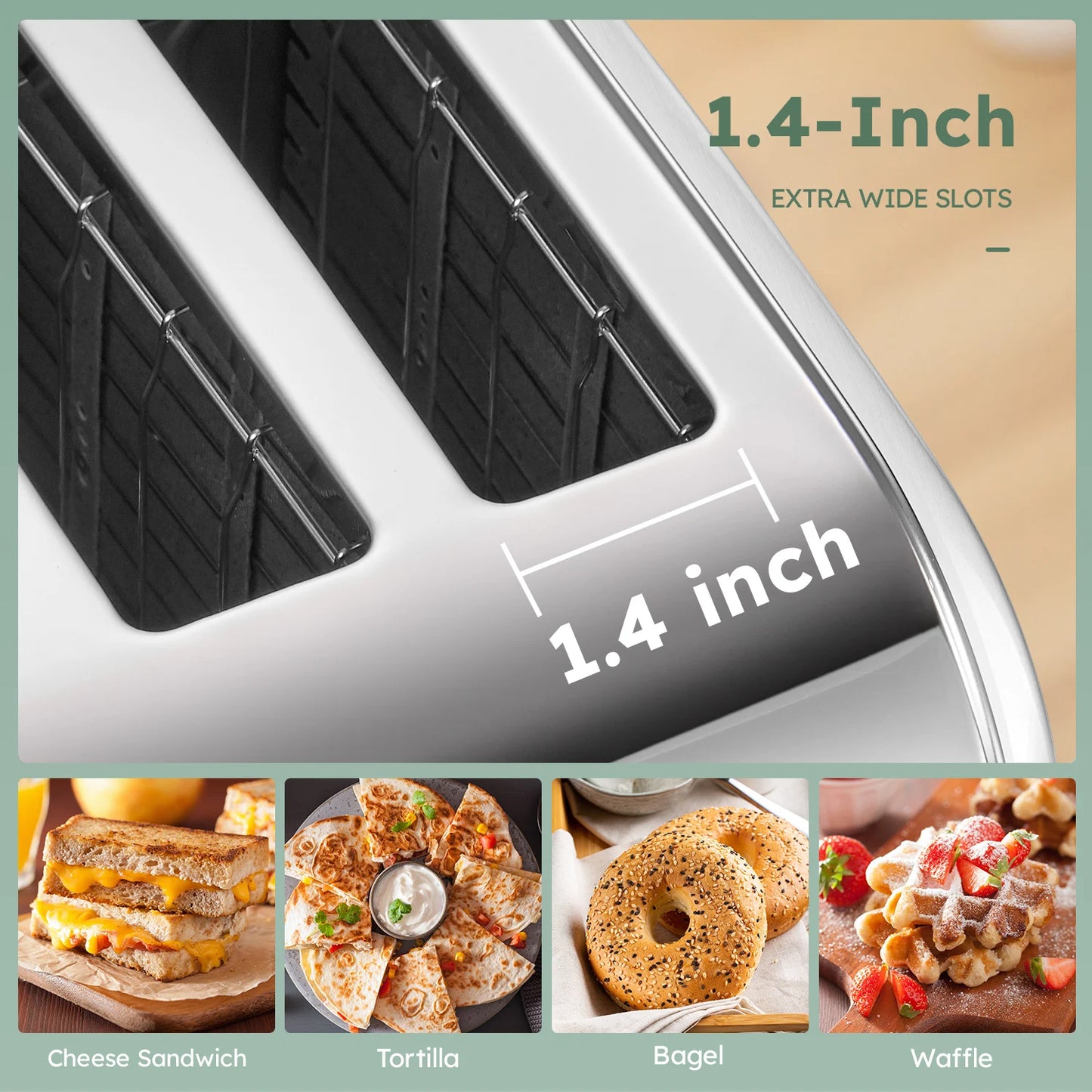 4 Slice Stainless Steel Toaster With Extra Wide Slots 1800W Dual Independent Browning Control-A