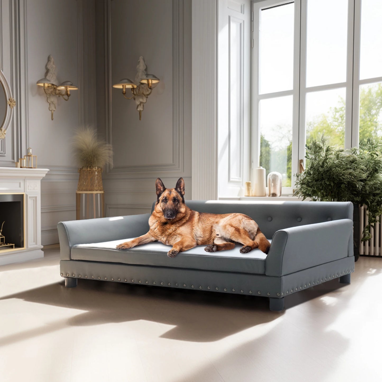 Bingopaw Rectangle Elevated Dog Bed And Sofa For Medium And Large Dogs Cushioned Support And Modern Design-A