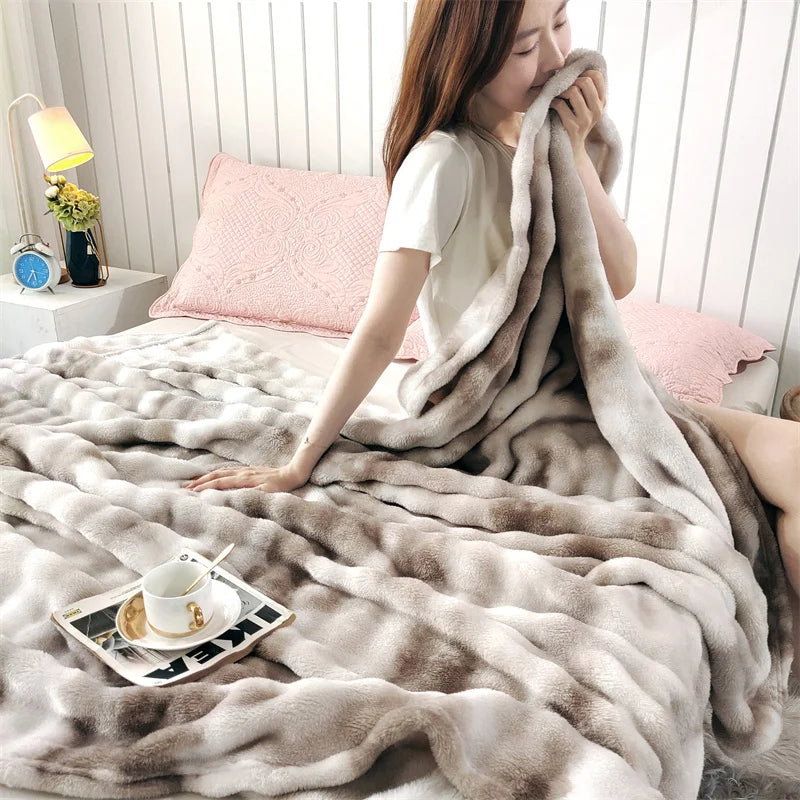KDV Gradient Bubble Fleece Throw Blanket Plush Faux Rabbit Fur Knit Coral Fleece Texture-A