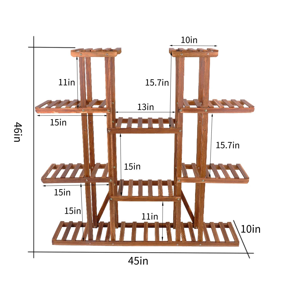 Wisfor Natural Pine Wood Plant Shelf With Multiple Tiers Indoor Outdoor Display Stand For Vertical Garden-A