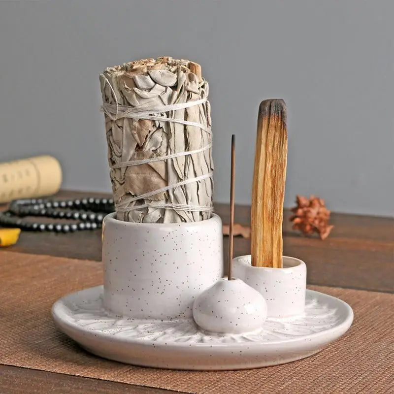 4 in 1 Ceramic Incense Burner Palo Santo Holder Stand