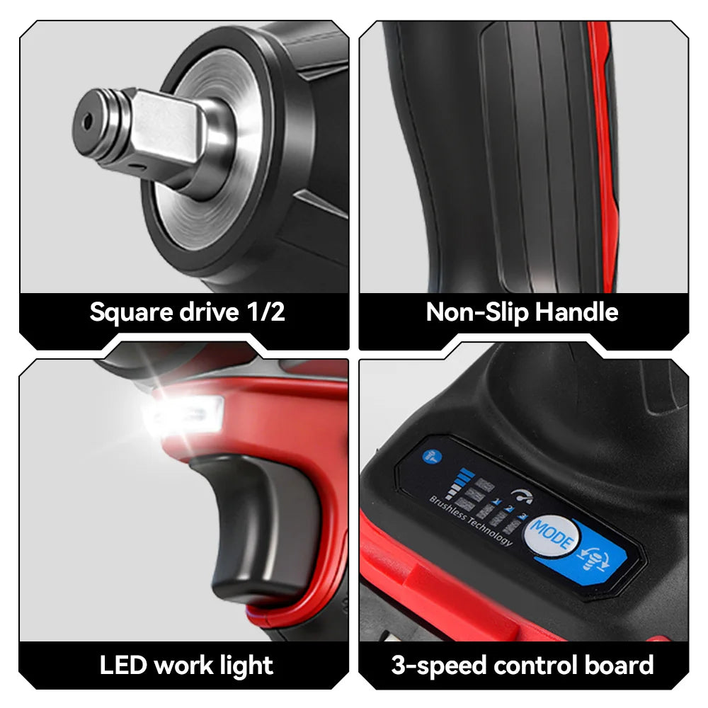 ONEVAN Brushless Electric Impact Wrench 1800 Nm Torque Cordless Tool A Stepless Speed Switch 0 To 7200 IPM-A