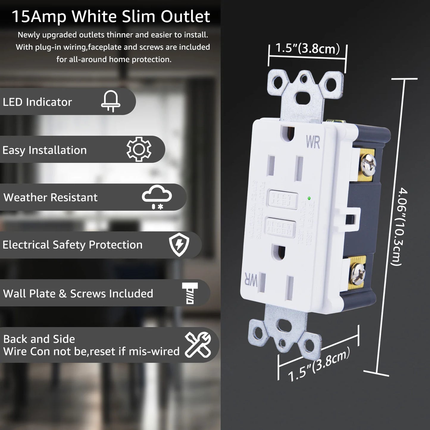 GFCI Receptacle Wall Plate With LED Indicator 15 Amp 20 Amp Dual Rated Safe In Wet Areas-A
