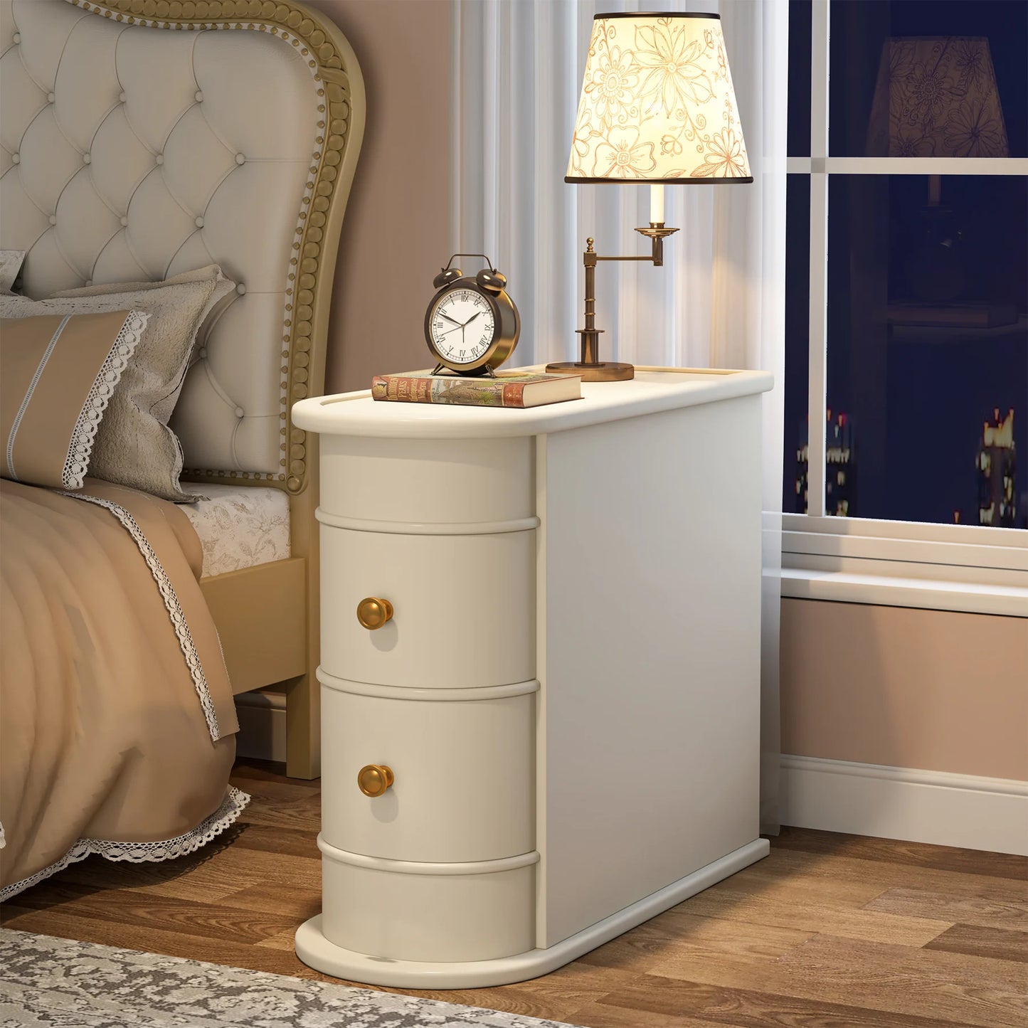 Tribesigns Round Solid Wood End Table With Two Sliding Drawers No Assembly Required Nightstand-A