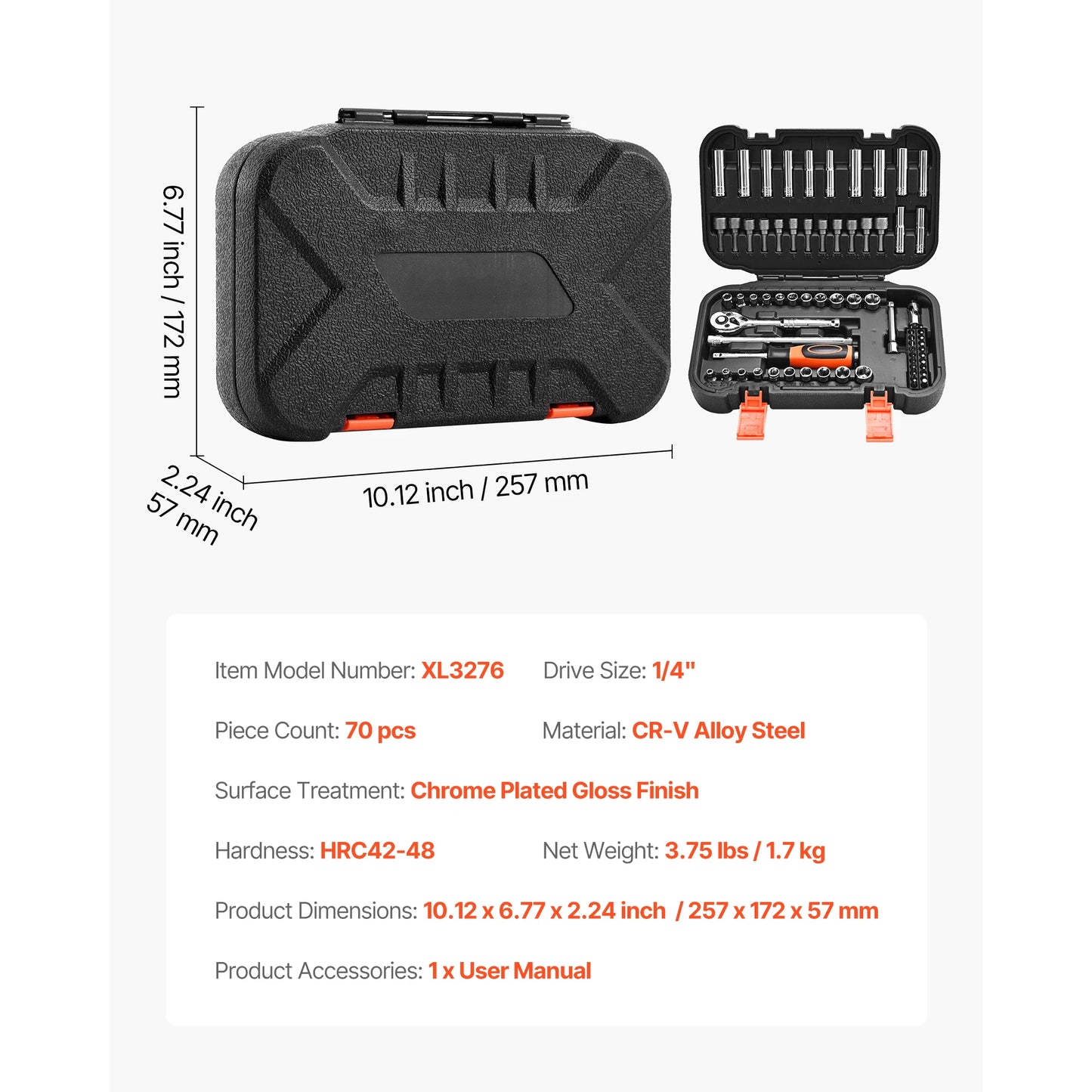 SucceBuy 86 Piece Socket Set SAE and Metric with Ratchet Wrench High Torque 6 Point CRV Alloy Steel-A