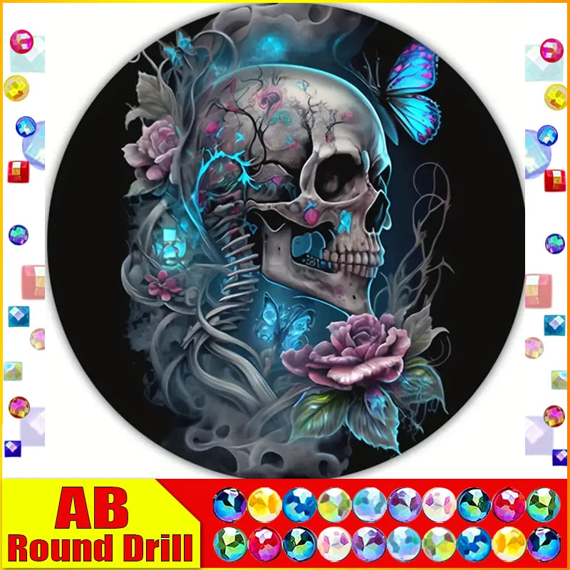 DiaPai Fairy Dust AB 5D Diamond Painting Skull Butterfly Kit A Iridescent Wall Decor For Home-A