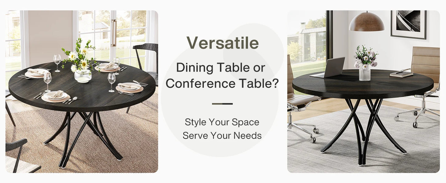 Tribesigns Round Dining Table Farmhouse Style For Dining Room With Scandinavian Inspired Curves Durable Everyday Use-A