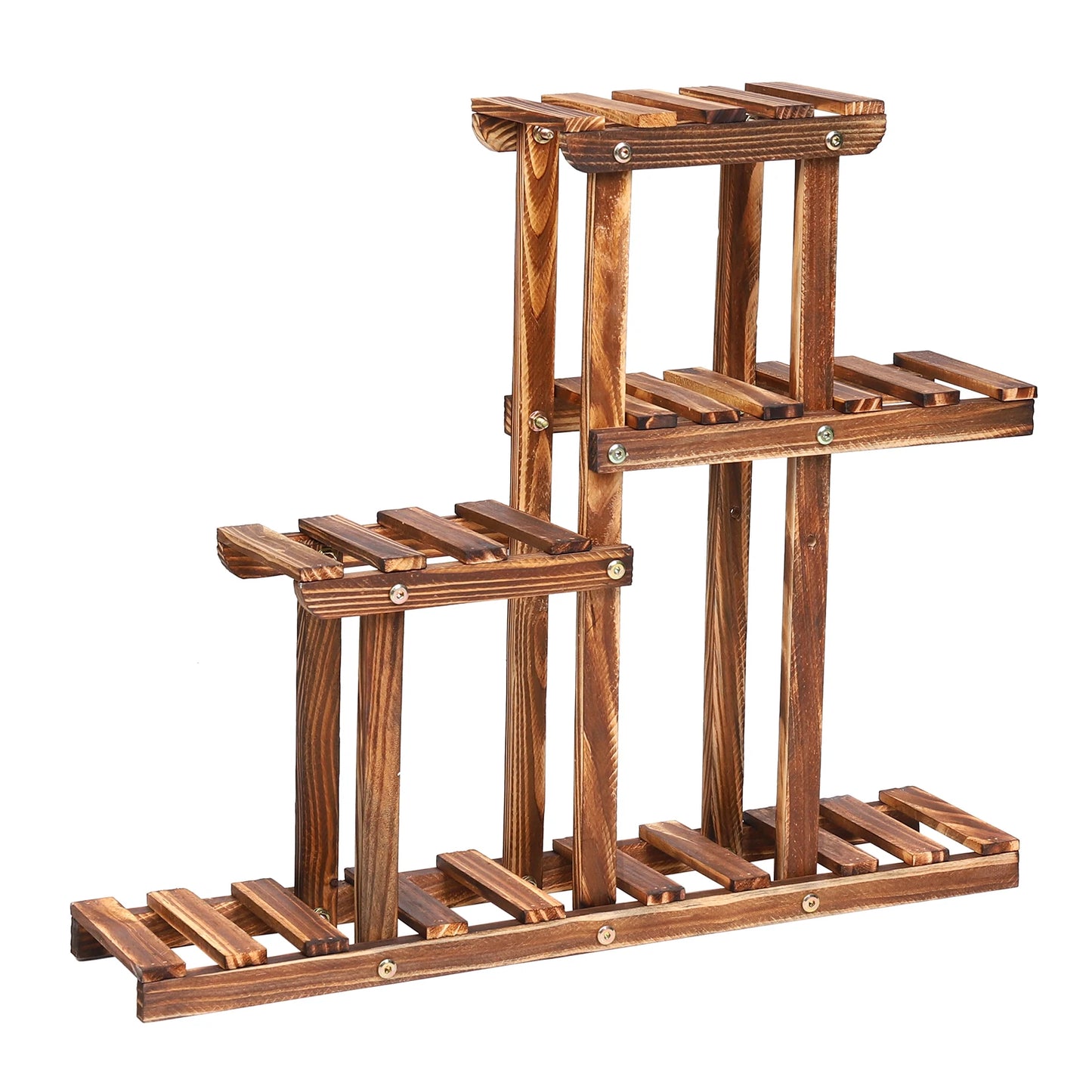 Carbonized Wood Plant Stand Four Tier Succulent Rack Mini Desktop Plant Holder for Outdoor Balcony Garden-A
