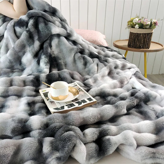 KDV Gradient Bubble Fleece Throw Blanket Plush Faux Rabbit Fur Knit Coral Fleece Texture-A