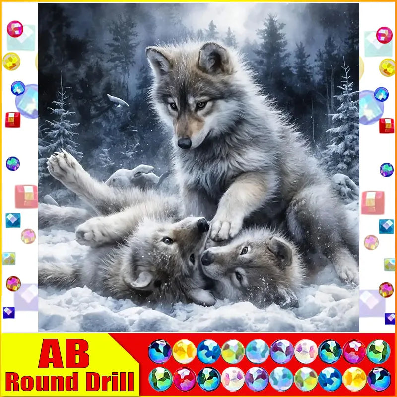 DiaPai Fairy Dust AB Diamond Painting Wolves Full Coverage 3D And 5D Wolf Art With Square And Round Drills-A