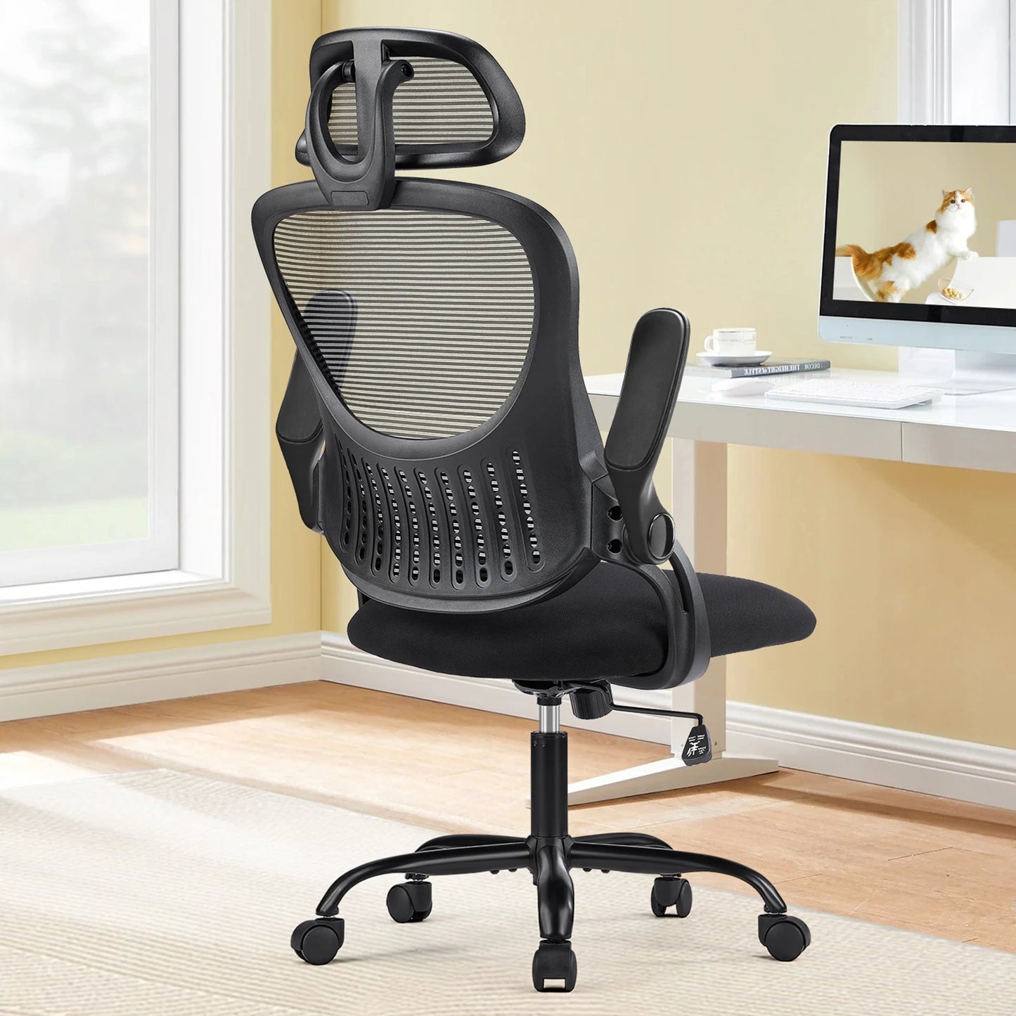 JHK Ergonomic Mesh Office Chair With Flip Up Arms And Lumbar Support For All Day Comfort-A