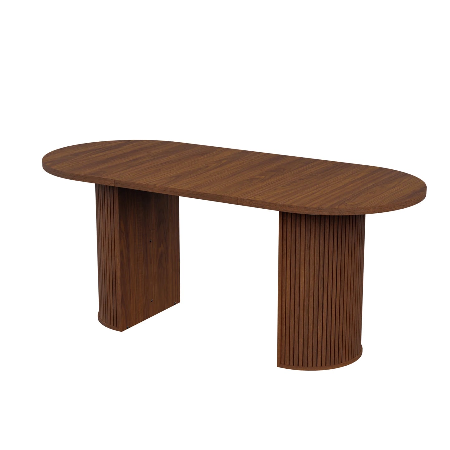 Walnut Finish Solid Wood Oval Dining Table With Semi Cylindrical Legs For Countryside Charm And Elegant Dining Room-A