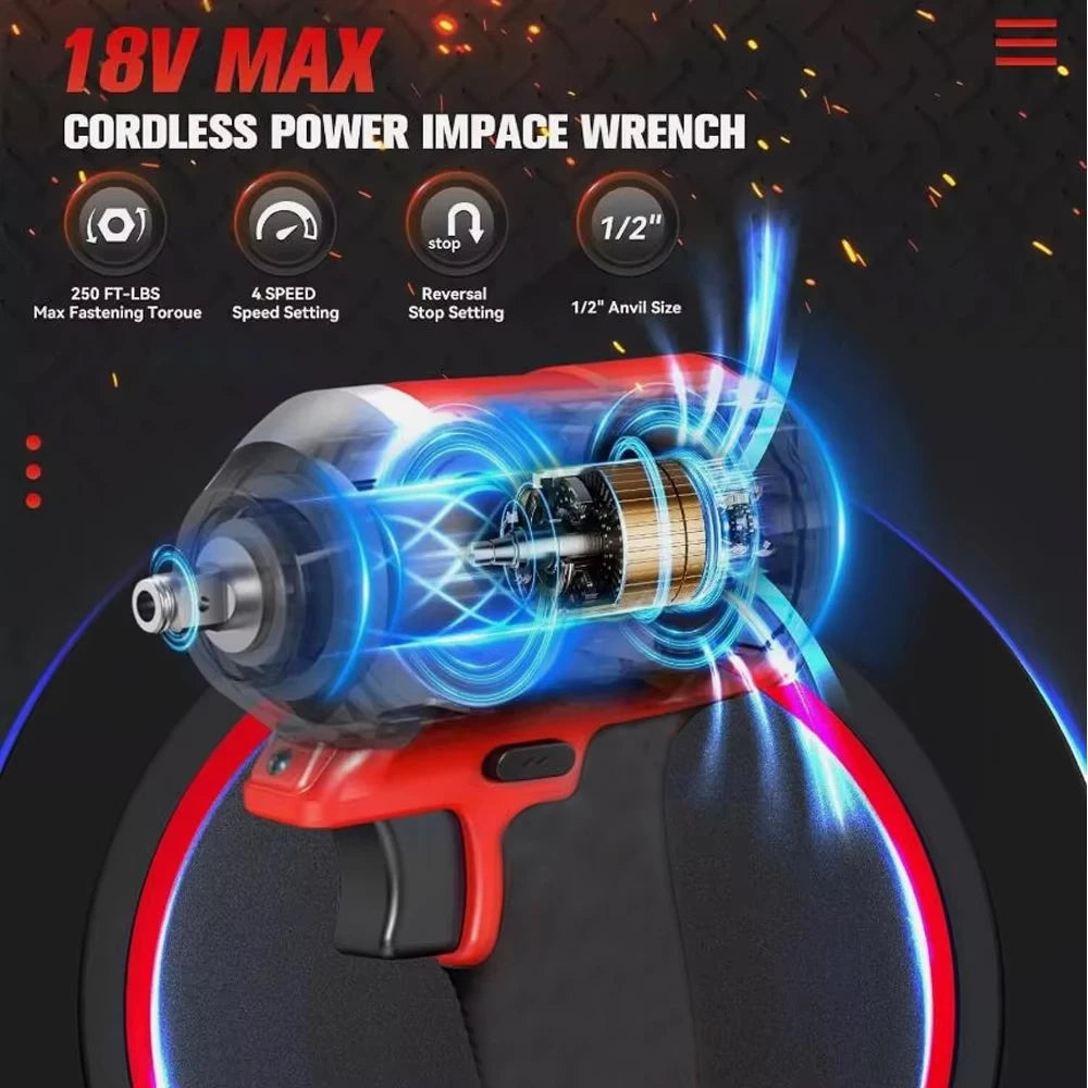 Magnitt Brushless Impact Wrench 500Nm Cordless Tool Half Inch Drive 18V For Lug Nuts And Heavy Fasteners-A