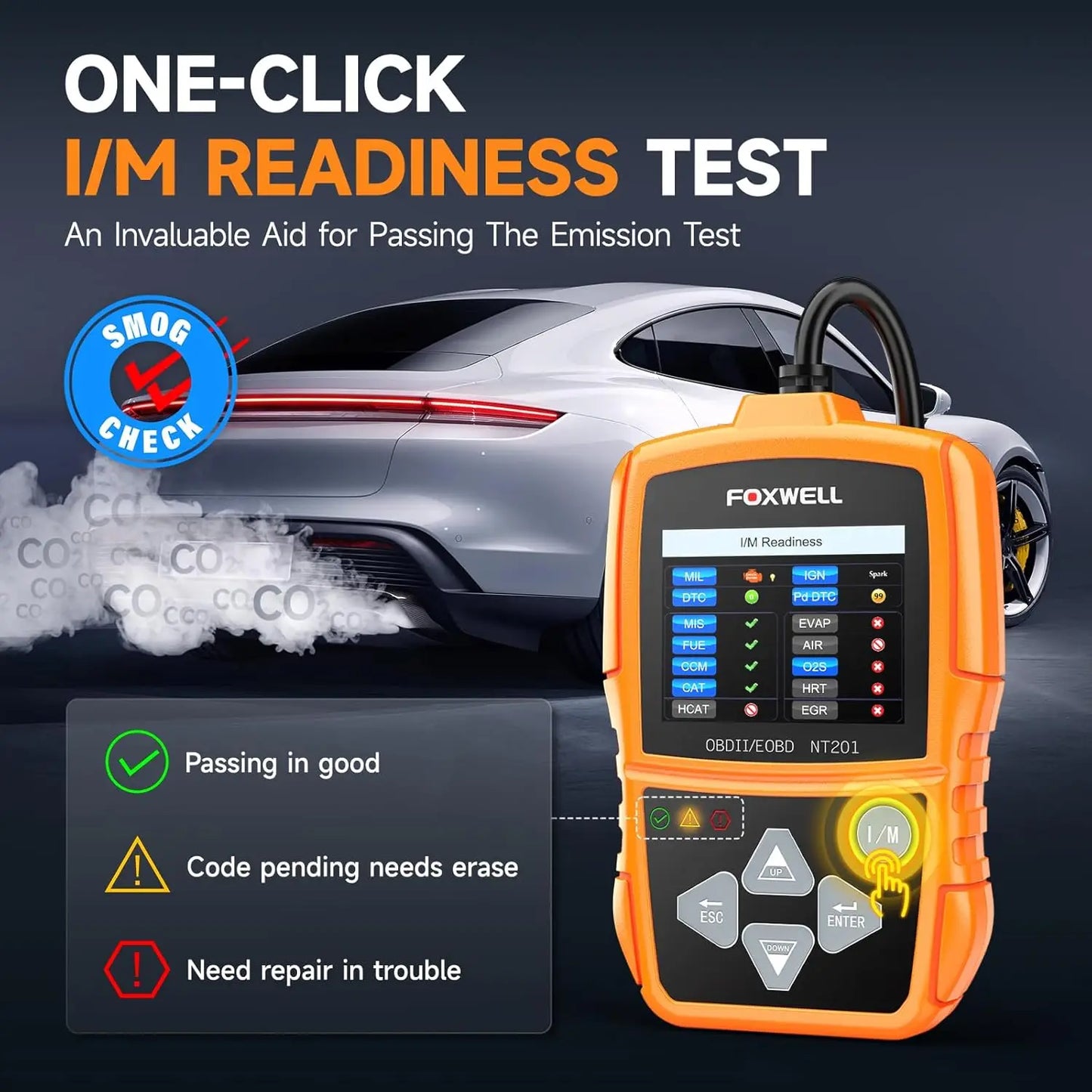 FOXWELL NT201 OBD2 Diagnostic Scanner Code Reader for Cars Reads and Clears Engine Fault Codes Check Engine Light-A