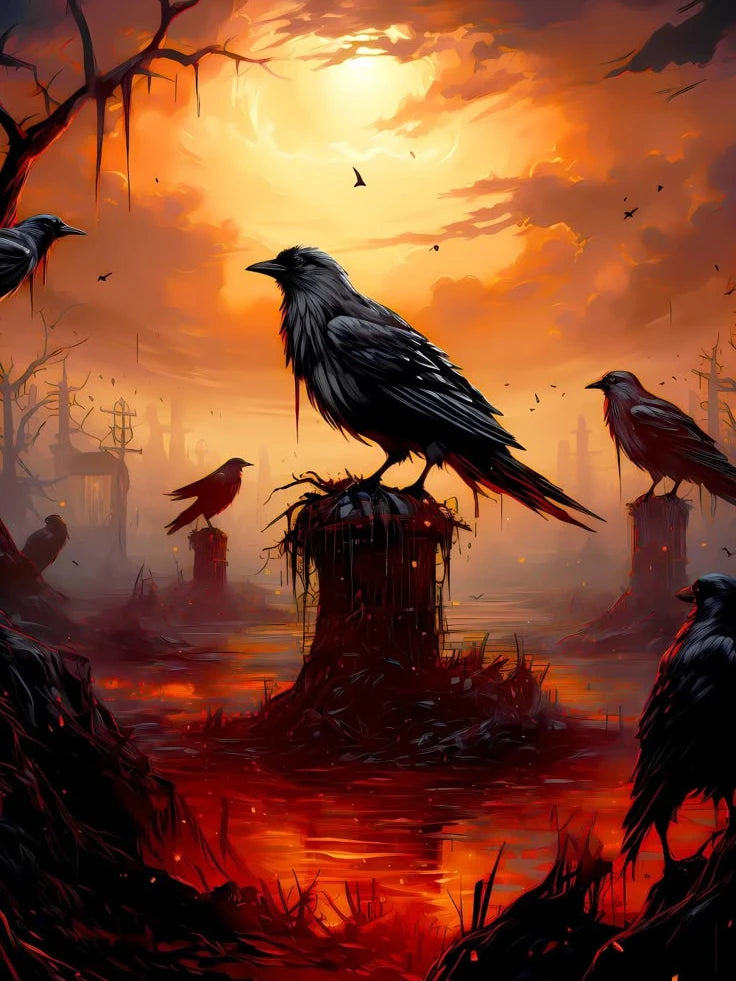 Skull And Crow 5D Diamond Painting Mural DIY Wall Decor Full Coverage With 30 To 45 Color Range-A