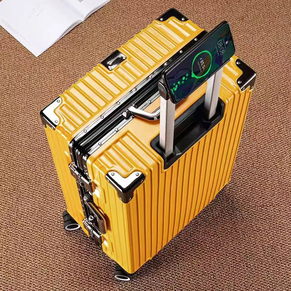 Aluminum Frame Suitcase With 108 Rivets And All Terrain Wheels Cup Holder Travel Ready Durable Luggage-A