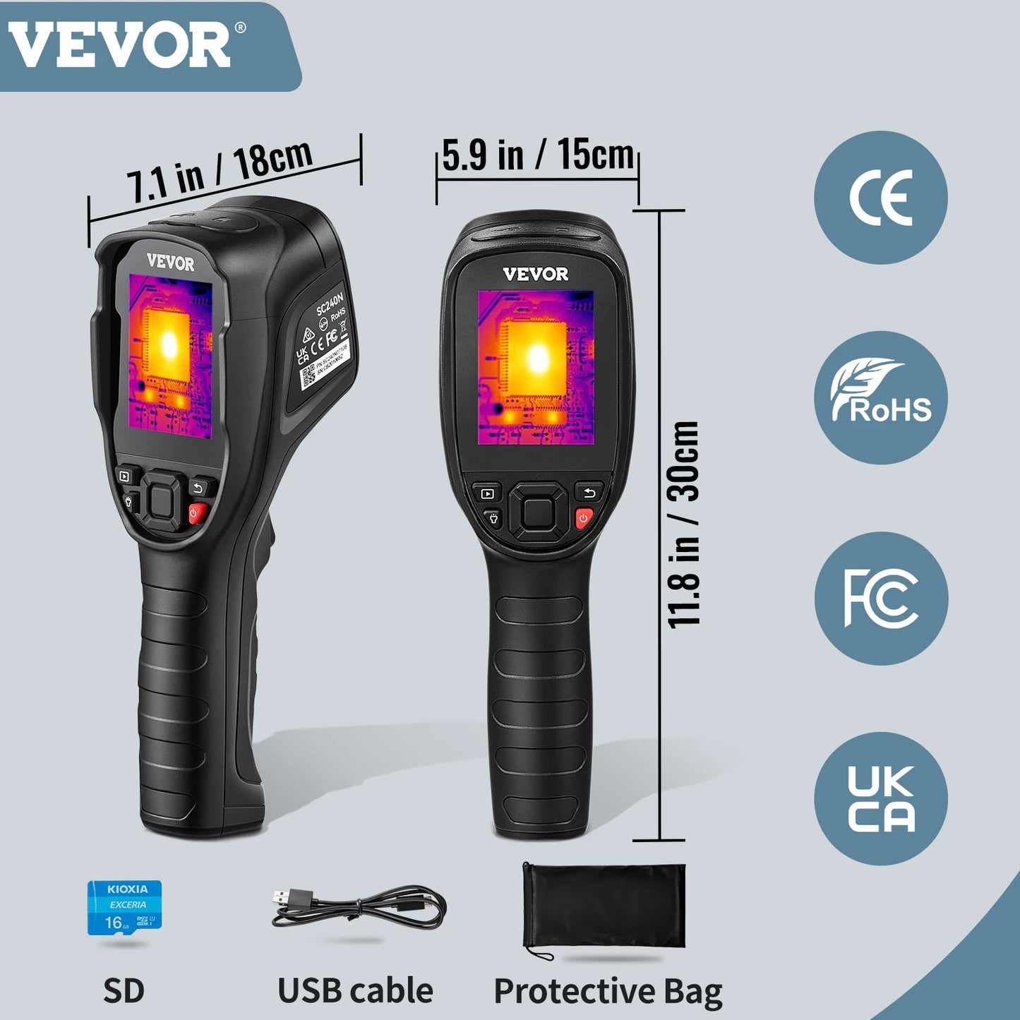 Thermal Imaging Camera 240x180 IR Resolution 20 Hz Refresh Handheld SC240 Imager for Temperature Mapping -4 to 662F-A