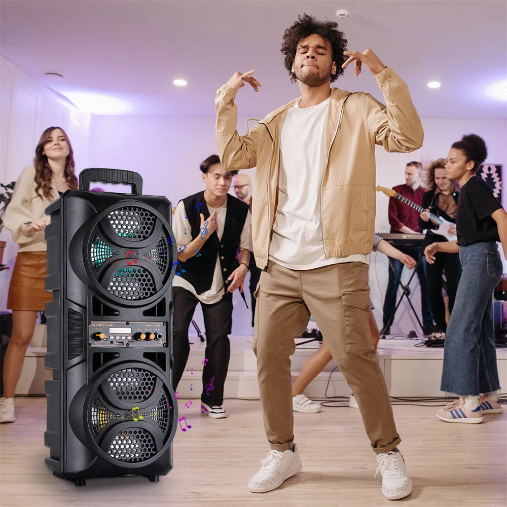 Curuk 3000W Portable Bluetooth Speaker Karaoke DJ System With Dual 8 Inch Subwoofers For Parties And Events-A