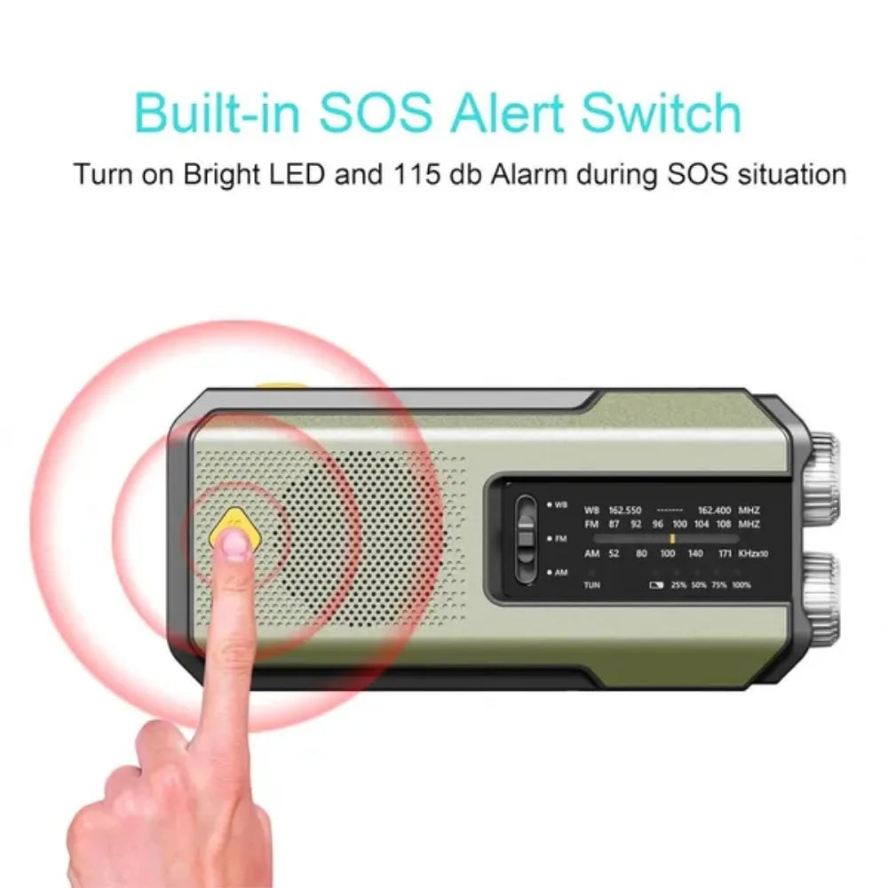 STONEGO Emergency Solar Hand Crank Radio Power Bank with NOAA Weather Alerts