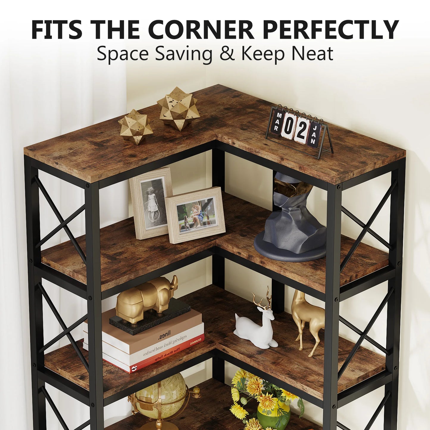 Tribesigns 7 Tier Corner Bookshelf Modern Metal Frame Display Rack For Living Room And Home Office Organization-A