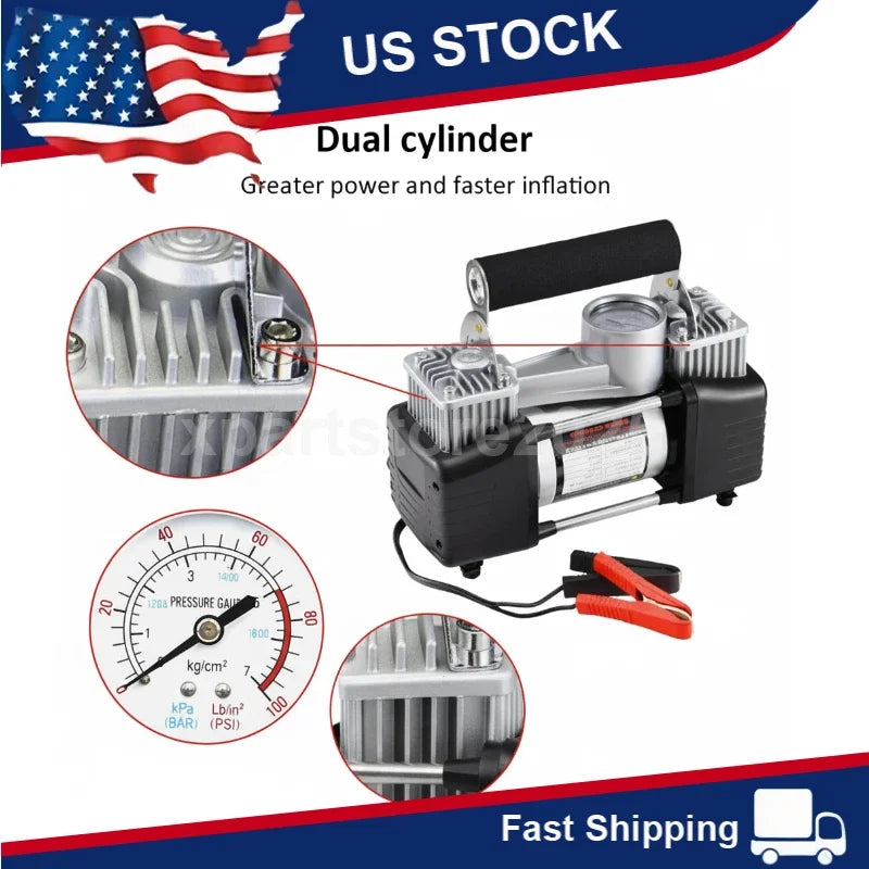 Portable 12V Tire Inflator Air Compressor Up To 150 PSI For Cars And Motorcycles With Inflation 75 Liters Per Minute-A