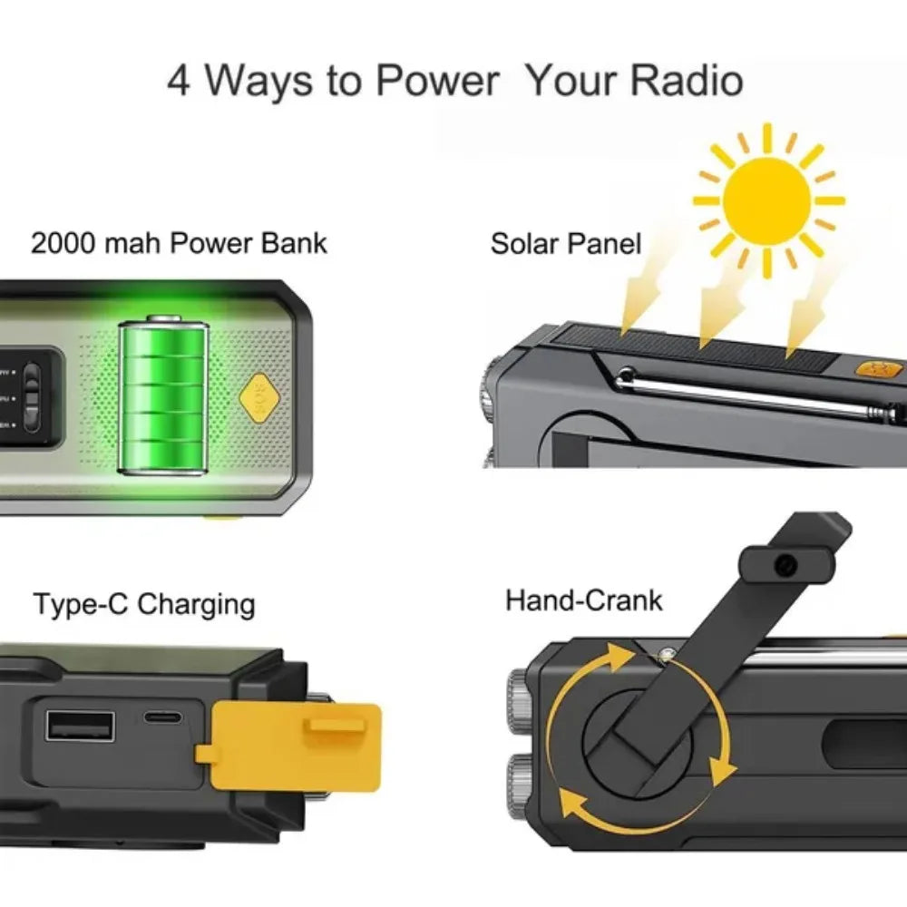 STONEGO Emergency Solar Hand Crank Radio Power Bank with NOAA Weather Alerts
