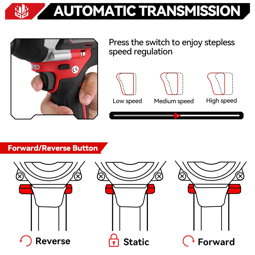 ONEVAN Brushless Electric Impact Wrench 1800 Nm Torque Cordless Tool A Stepless Speed Switch 0 To 7200 IPM-A