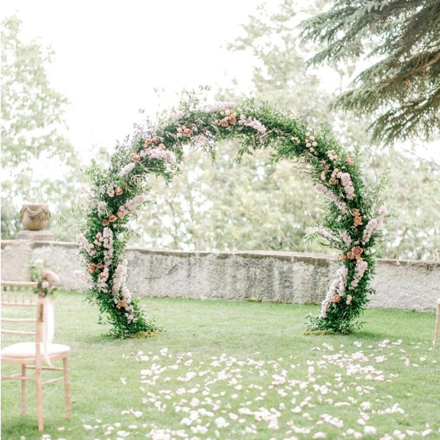 Round Iron Wedding Arch Backdrop Stand White Wrought Iron Metal Frame For Ceremony And Photo Backdrop Rust Resistant-A