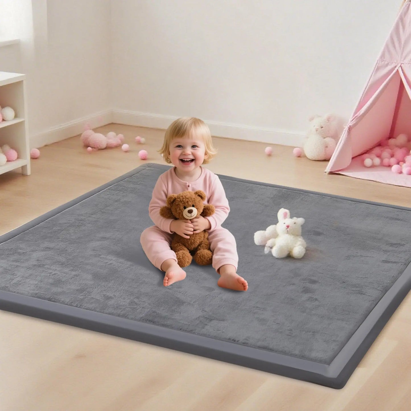 Tatami Style Baby Play Mat Non Slip Rug Floor For Tummy Time Cushioned Safe Polyester Surface-A