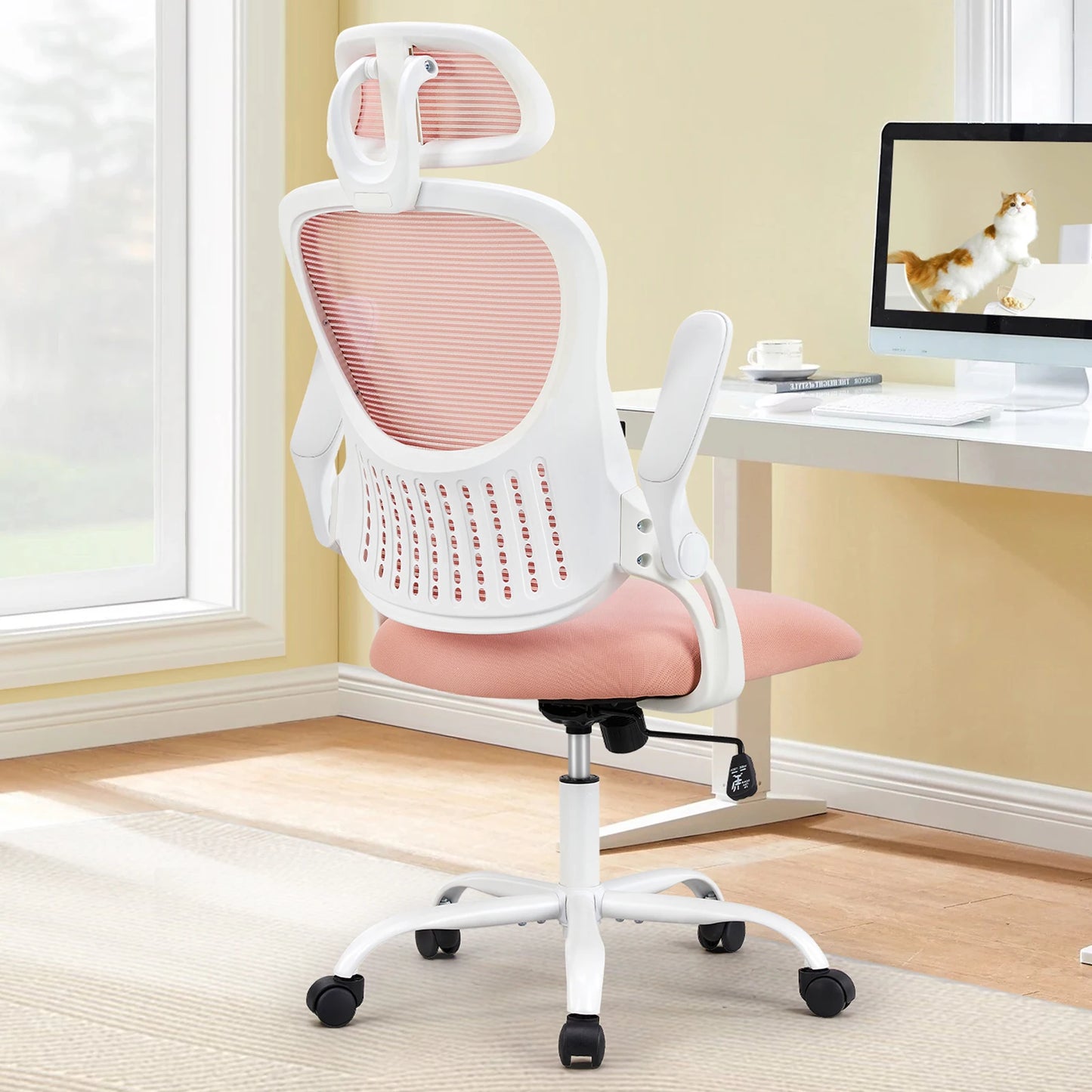 JHK Ergonomic Mesh Office Chair With Flip Up Arms And Lumbar Support For All Day Comfort-A