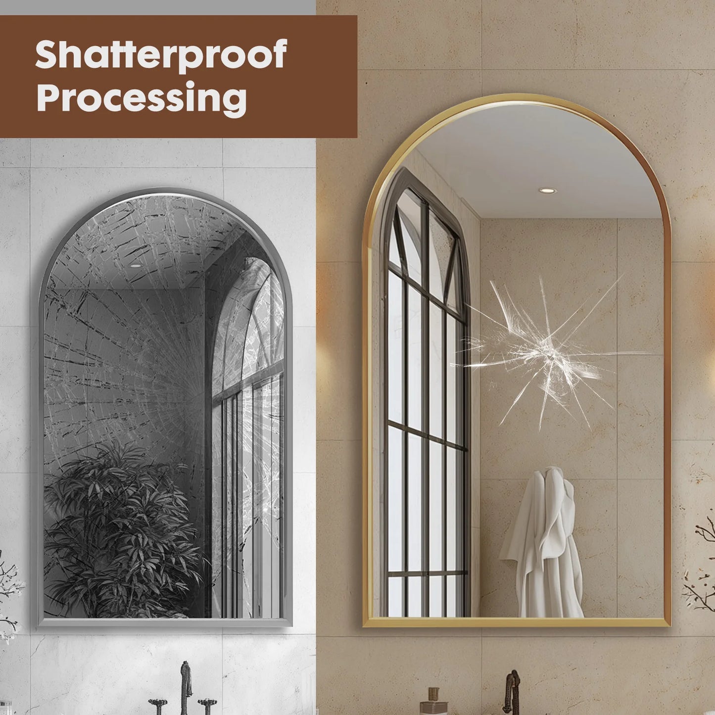 JHK Arched Metal Framed Bathroom Mirror with HD Shatterproof Glass for Wall Decor-A