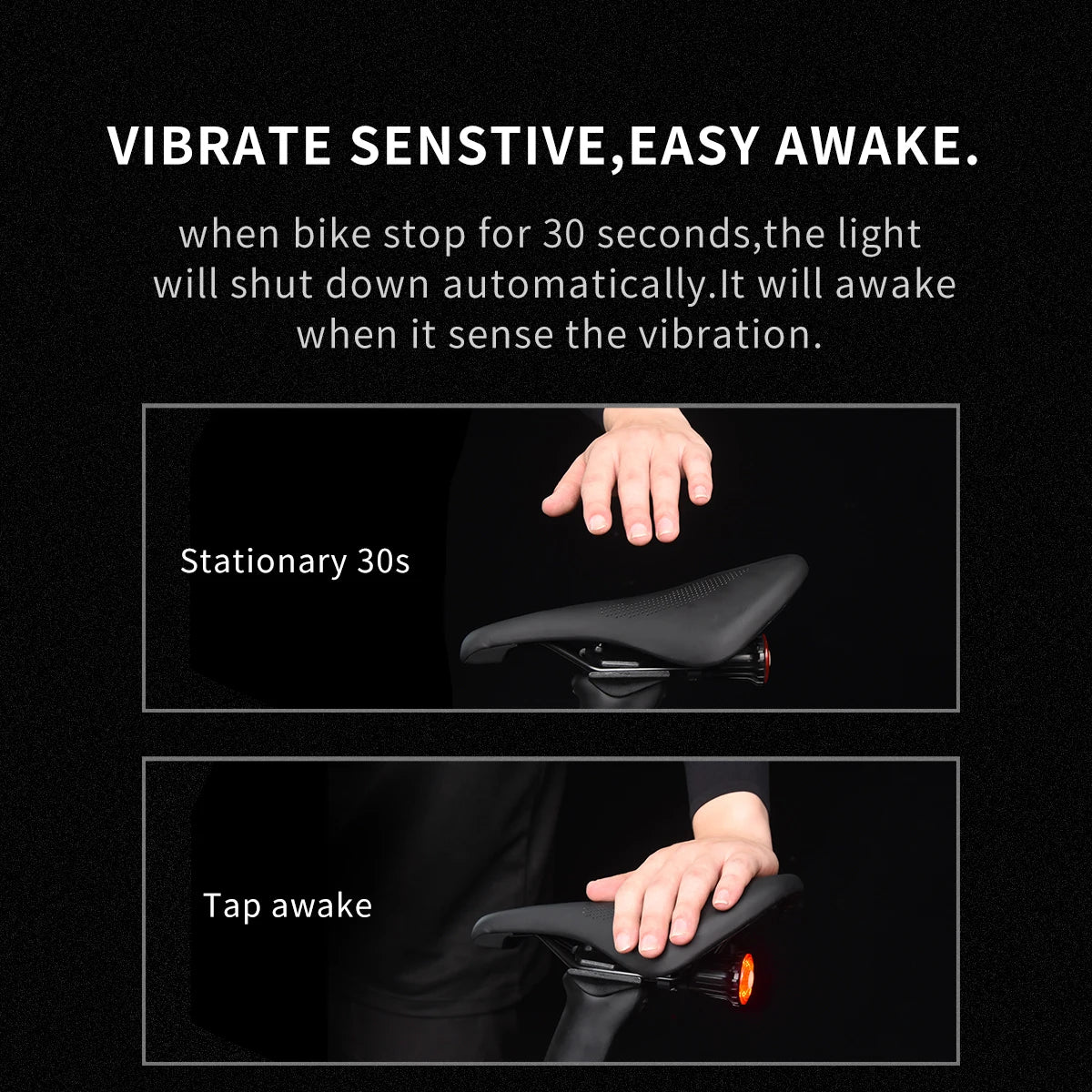 Smart Bicycle Brake Lights With Intelligent Sensing And Multiple Flash Modes Mounts On Saddle Rails For Enhanced Rear Visibility-A