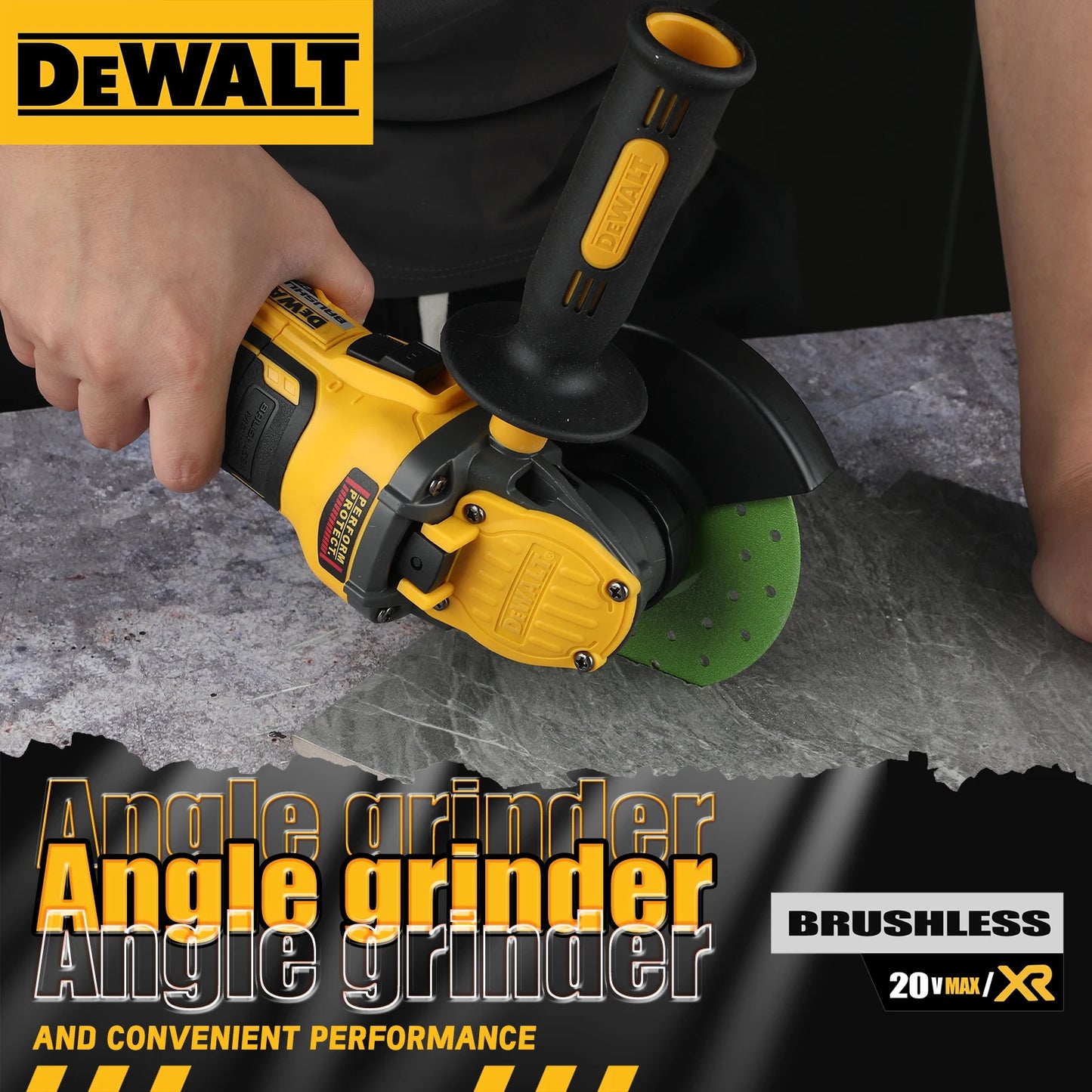 DEWALT DCG409 20V Brushless Flat Head Angle Grinder Cordless With Battery Included-A