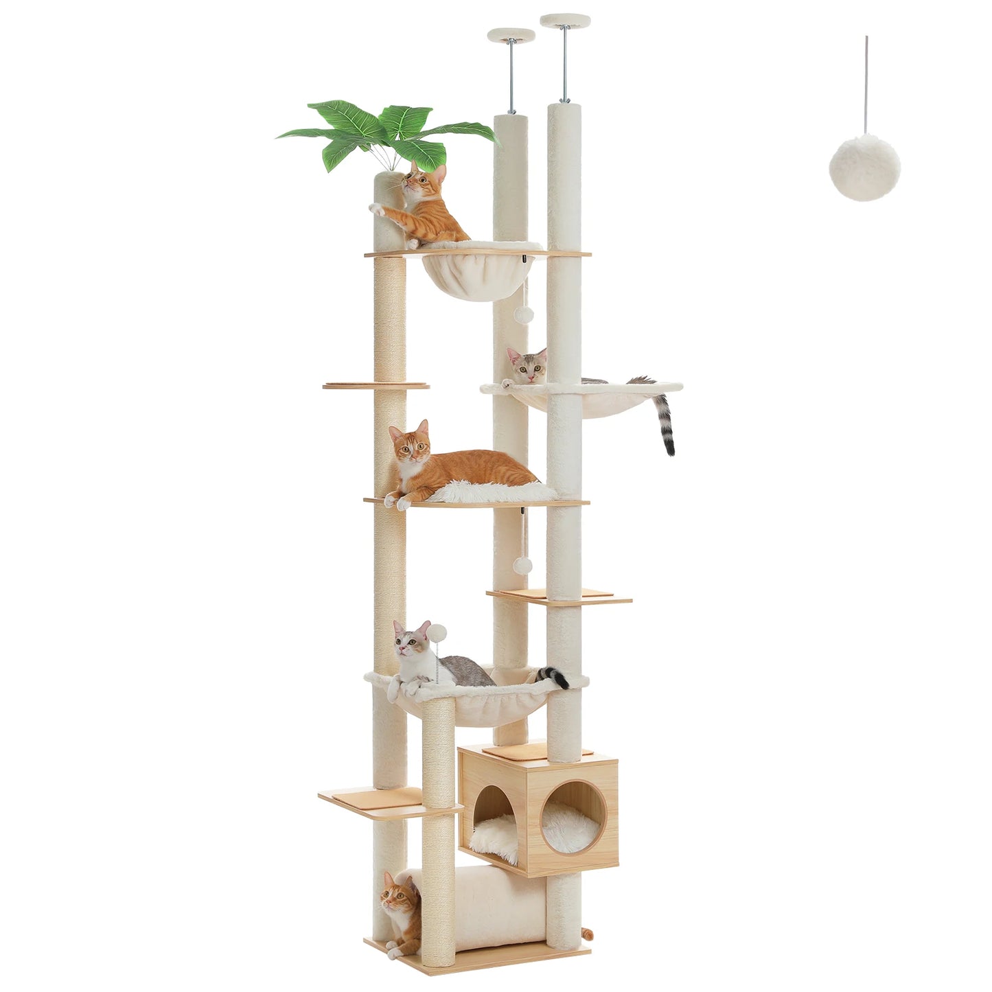 PAWZ Road Height Adjustable Wooden Cat Tree With Large Hammock For Indoor Cats And Multi Level Climbing-A