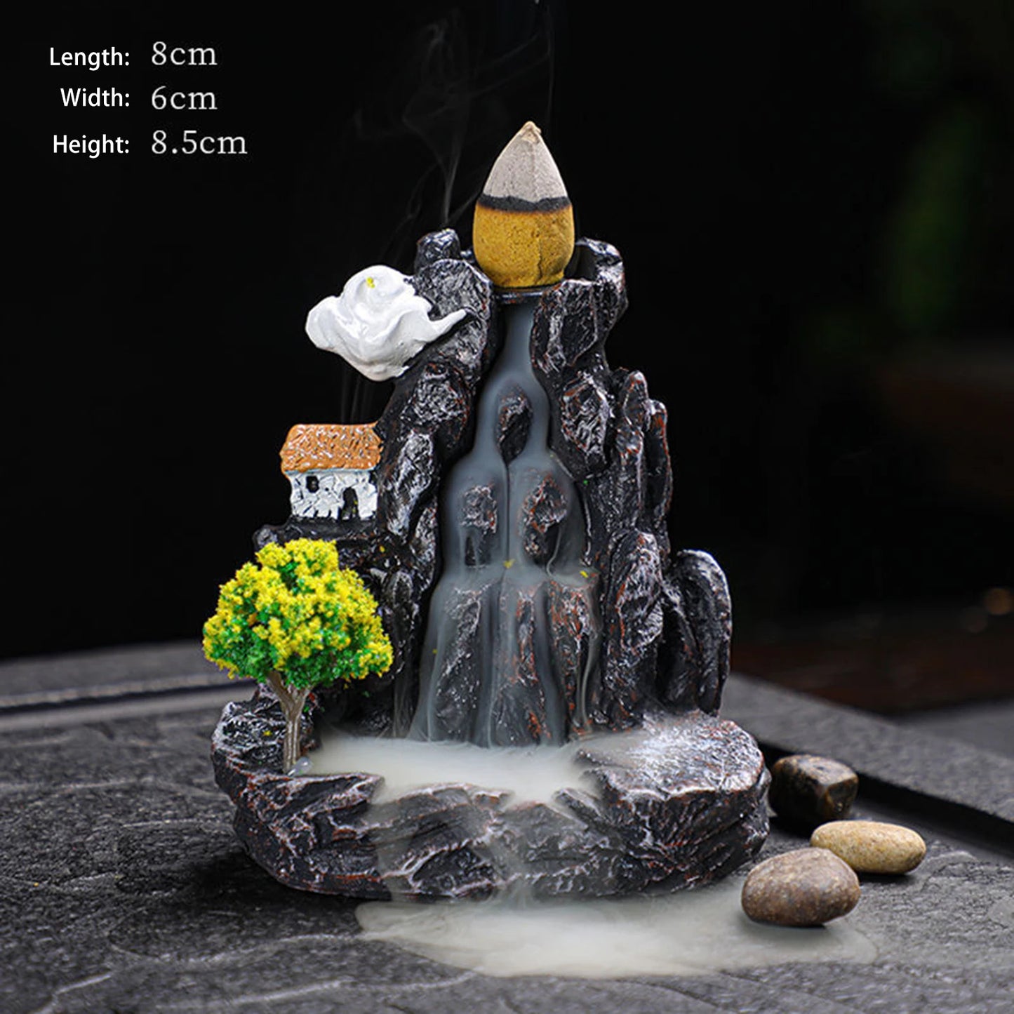 Backflow Incense Holder Resin High Mountain Waterfall Scene Zen Decor Aromatherapy Burner Art Gift-A
