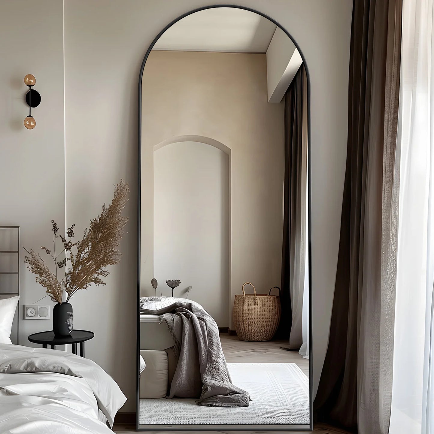 Antok Floor Mirror With Stand Full Length Arch Top 58 Inch Tall 19 Inch Wide For Bedroom And Living Room-A