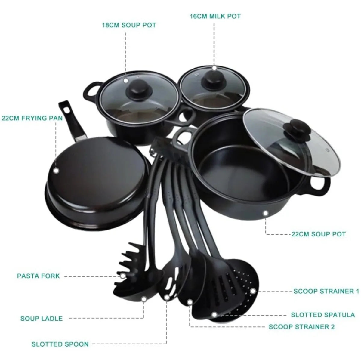 Cobasport 13 Piece Nonstick Cookware Set For Induction Cooker With Iron Core Medical Stone Coating For Even Heat-A